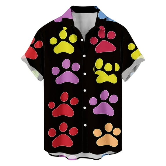 Awdenio Men Shirts Valentines Day Shirt Heart Print Button Down Collared Short Sleeve Hawaiian Shirt