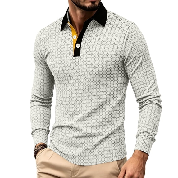 Awdenio Men T Shirts Casual Long Sleeve 2026 Button Stylish Summer T Shirt Color Block Golf Slim Fit Shirts with Collar