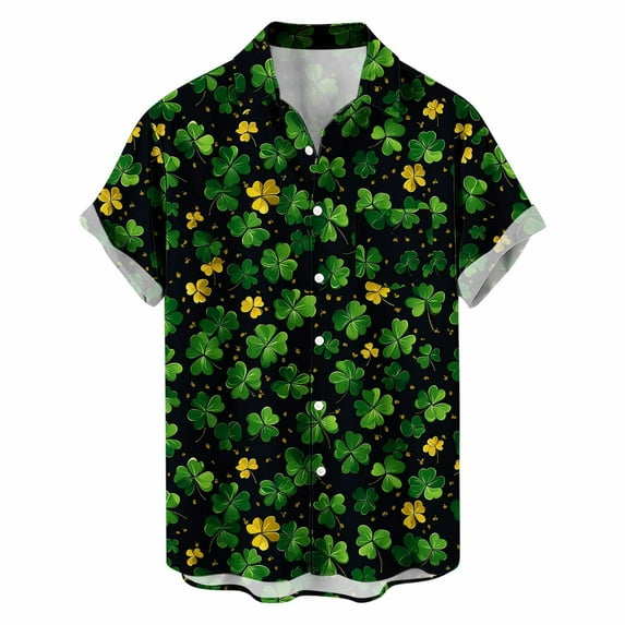 Awdenio Men T Shirts St Patricks Day Shirt Shamrock Printed Retr Short Sleeve Casual Button Down Holiday Shirts