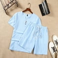 thumbnail image 1 of Awdenio Men's 2 Piece Outfits Linen Set Short Sleeve Shirt Top and Drawstring Waist Vacation Short Sets, 1 of 5