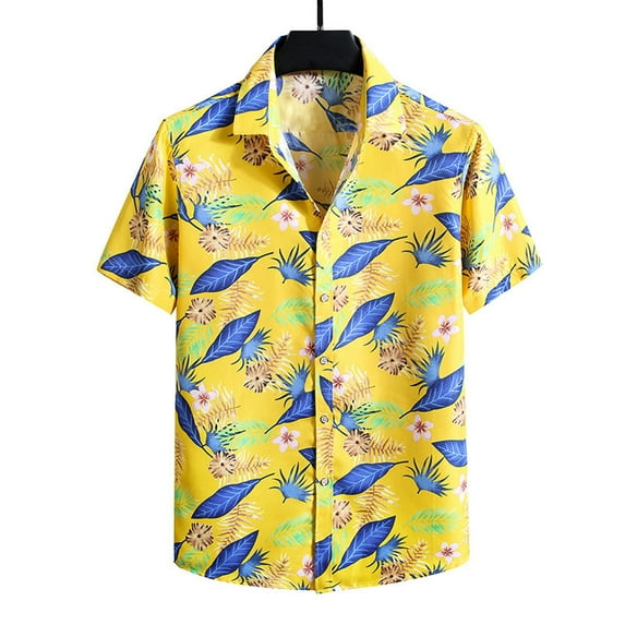 Awdenio Men's Activewear T-Shirts , Men Hawaiian Short Sleeve Beach Stand-up Collar Shirt Printed Summer Casual Shirts
