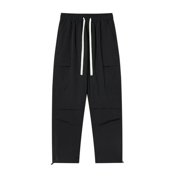 Awdenio Men's and Big Men's Casual Cargo Pants Workout Joggers Stretch Sweatpants Hiking Drawstring Fallow Elasticated Waist Lace-up Pants with Multi Pockets