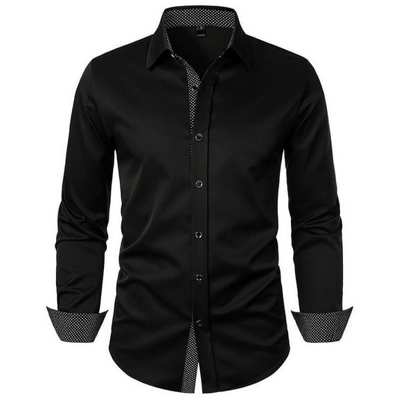 Awdenio Men's Blouse Casual Fashion Turn-down Collar Button Long Sleeve Shirt Blouse Easy Care Versatile,Black,S