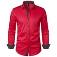 thumbnail image 1 of Awdenio Men's Blouse Casual Fashion Turn-down Collar Button Long Sleeve Shirt Blouse Easy Care Versatile,Red,XL, 1 of 4