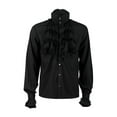 thumbnail image 1 of Awdenio Men's Blouse Pleated Long Sleeve Medieval Clothing Steampunk Stage Wear Lapel Shirt Top Gift Comfortable,Black,M, 1 of 2