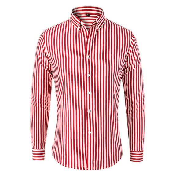 Awdenio Men's Blouse Solid Color Striped Shirt Long Sleeve Turndown Collar Blouse Shirt Daily Life,Red,XL