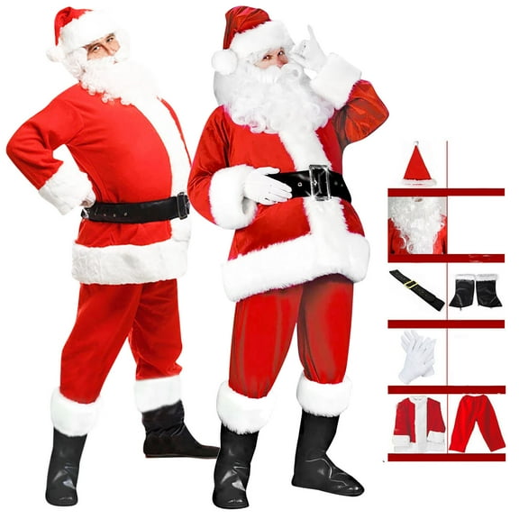 Awdenio Men's Blouses Sets Santa Claus Costume Christmas Clothes Set Long Sleeve Costume Seven Piece Set Durable Everyday Wear,Red,2XL