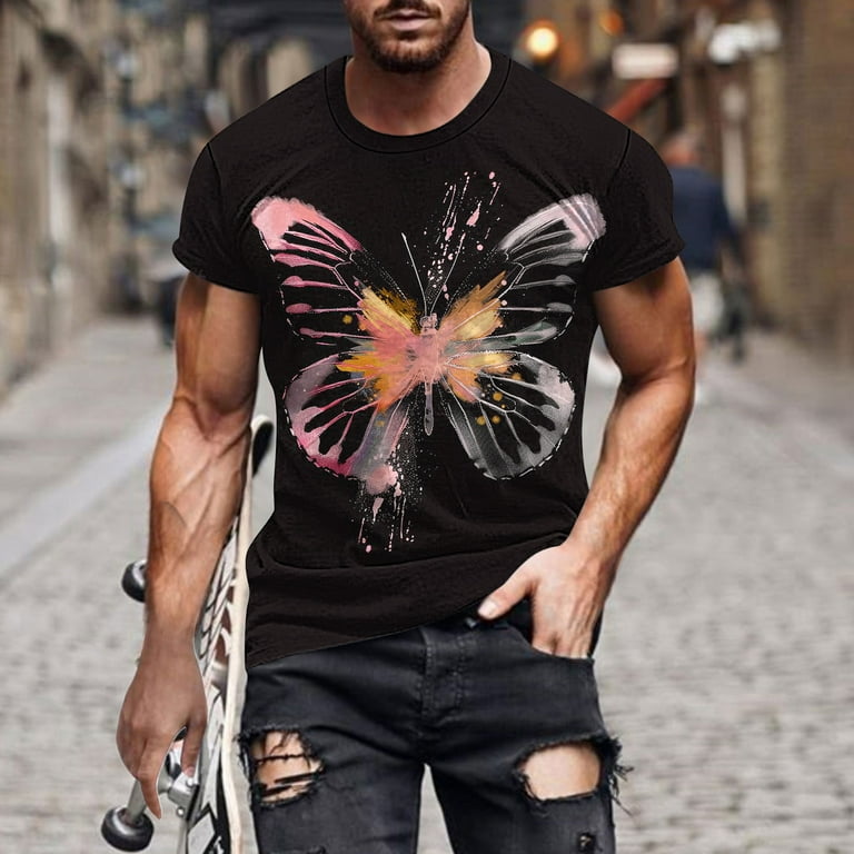 Awdenio Men's Butterfly Print T-Shirt Short Sleeve Crewneck