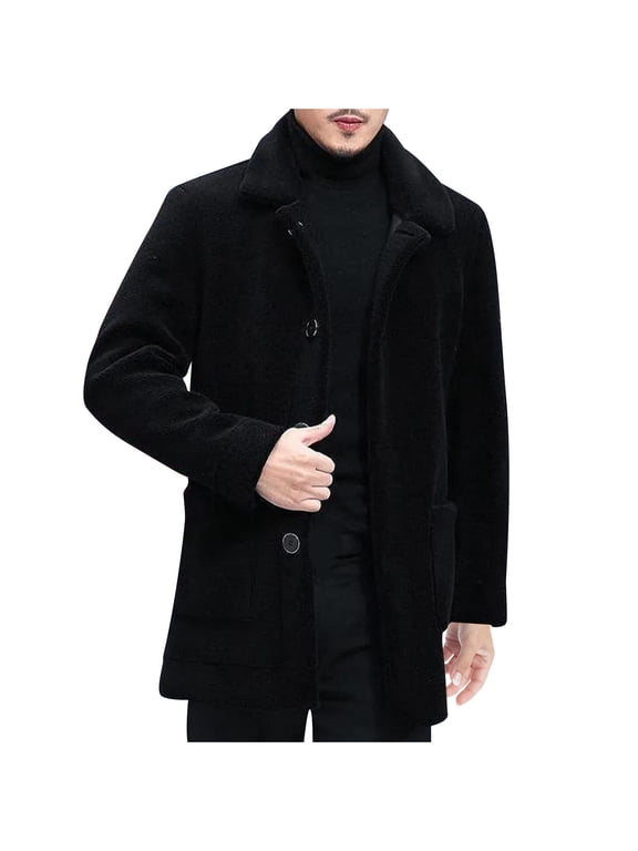 Men's Casual Trench Coat Slim Fit Notched Collar Long Jacket Overcoat Single Breasted Pea Coat with Pockets, Size M-4XL