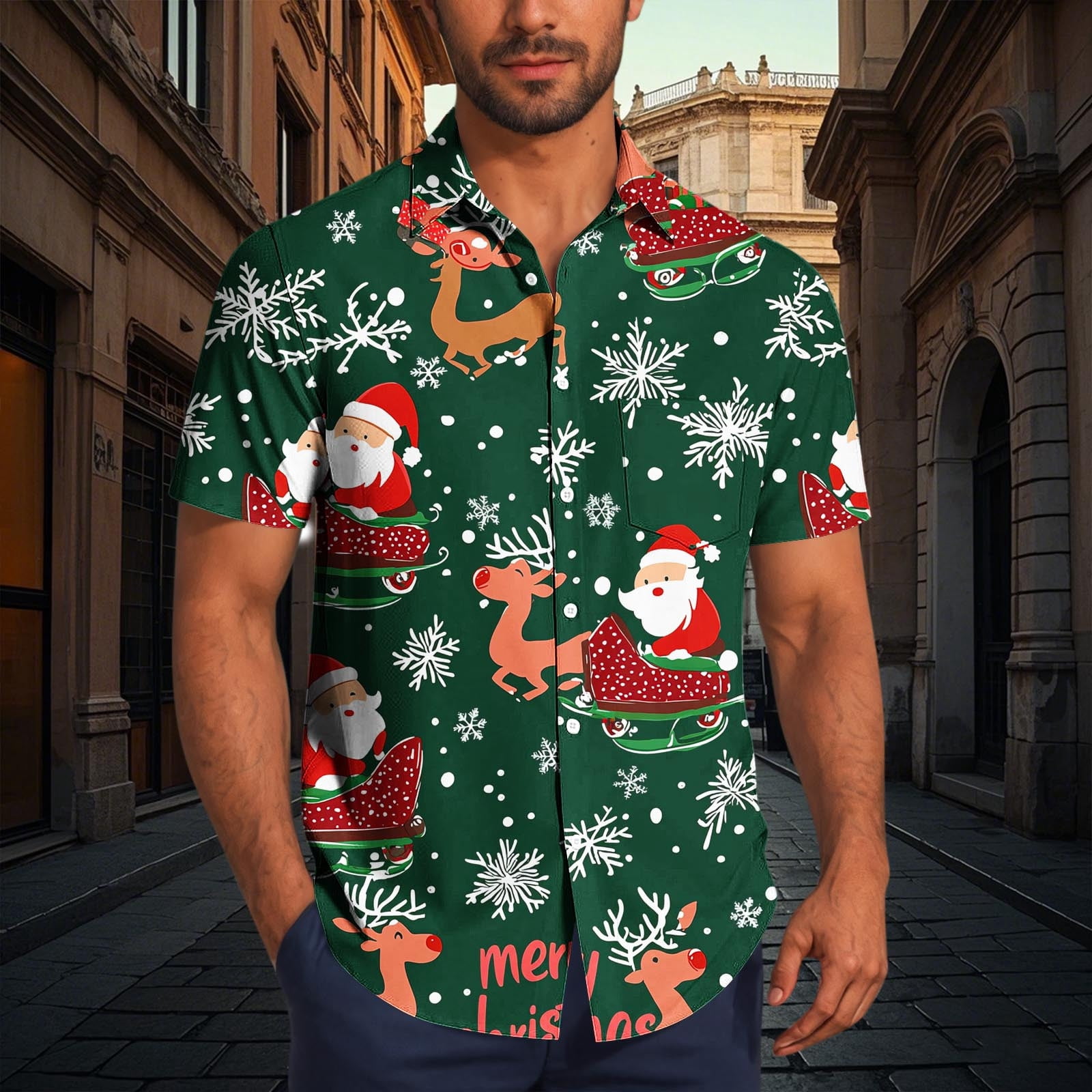 Awdenio Men's Clothing Christmas Hawaiian Shirt for Men Short Sleeve — free download