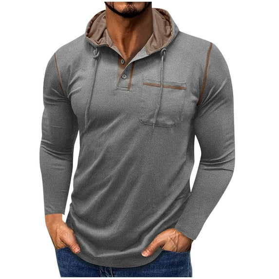 Awdenio Men's Clothing Classic Long Sleeve Basic Button T-Shirt Lightweight Cotton Golf Tops with Pocket