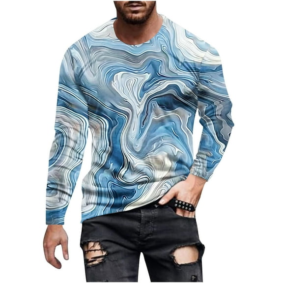 Awdenio Men's Clothing Tie Dye Print Graphic T Shirt Long Sleeve Spring T-Shirt Novelty Casual Tee