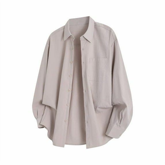 Awdenio Men's Clothing Long Sleeve Lapel Collared Smocked Cuffed Oversized Blouses Work Pockets Tops