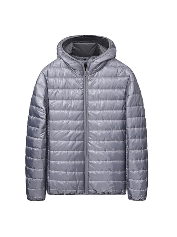 Men's Down Jackets & Coats, Men's Fashion Casual and Winter Solid Color Thick Hooded Cotton Padded Jacket Coat