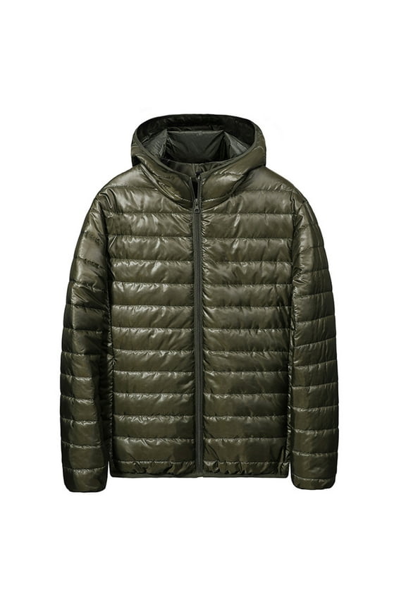 Men's Down Jackets & Coats, Men's Fashion Casual and Winter Solid Color Thick Hooded Cotton Padded Jacket Coat