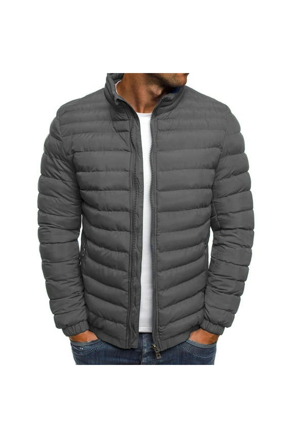 Men's Down Jackets & Coats, Men's Solid Color Hoodless Cotton Padded Coat Fashion Men's Warm WitherJacket
