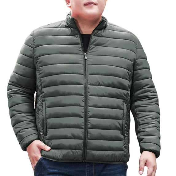Awdenio Men's Down Jackets & Coats Oversize Winter HoodLess Down Jacket Zipper Cardigan Pocket Long Sleeve Padded Jacket Coat,Size 4XL