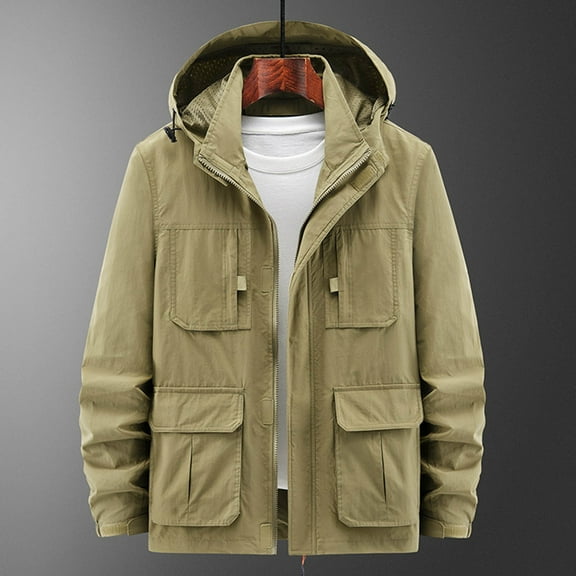 Awdenio Men's Jacket Loose Winter Shirt with Multi Pockets Zip Front Thick Thermal Long Sleeve Coat Work Cargo Jacket for Men