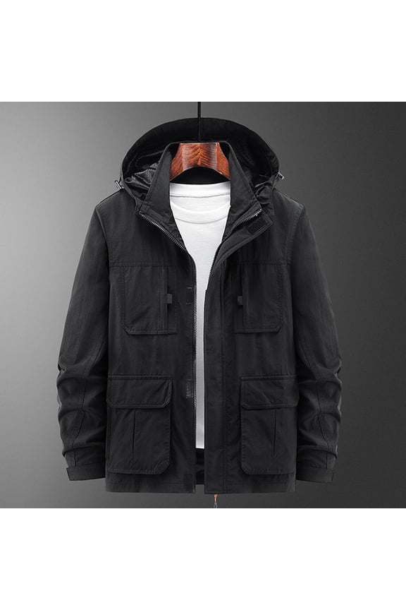 Men's Jacket Loose Winter Shirt with Multi Pockets Zip Front Thick Thermal Long Sleeve Coat Work Cargo Jacket for Men