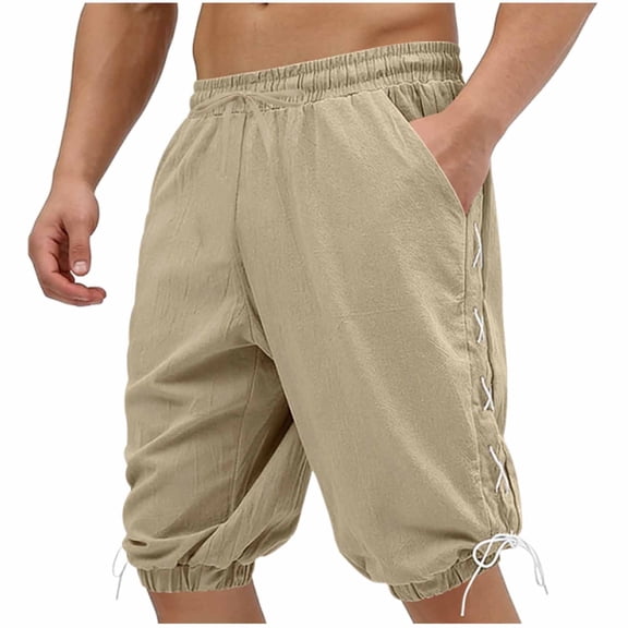 Mavick Men's Pants Baggy 3/4 Shorts Casual Drawstring Summer Wide Leg Pants
