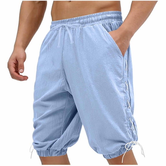 Mavick Men's Pants Baggy 3/4 Shorts Casual Drawstring Summer Wide Leg Pants