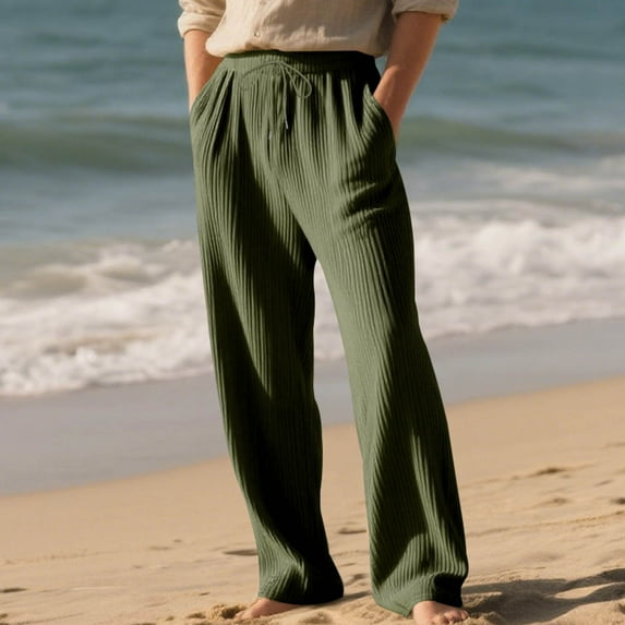 Awdenio Men's Pants Lightweight Stretch Loose Fit Ribbed Textured Drawstring Pants with Pockets