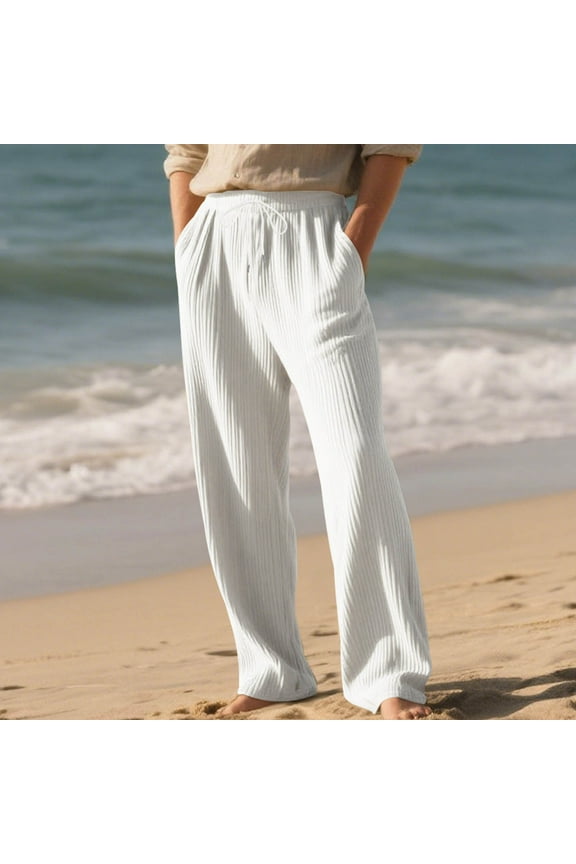 Men's Pants Lightweight Stretch Loose Fit Ribbed Textured Drawstring Pants with Pockets