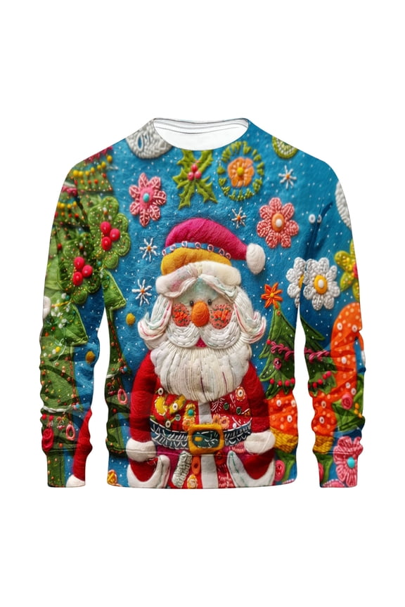 Men's Round Neck Shirt Fashion Ugly Christmas Sweaters for Men Holiday T-shirt Pullover Warm Stretchy Soft Breathable