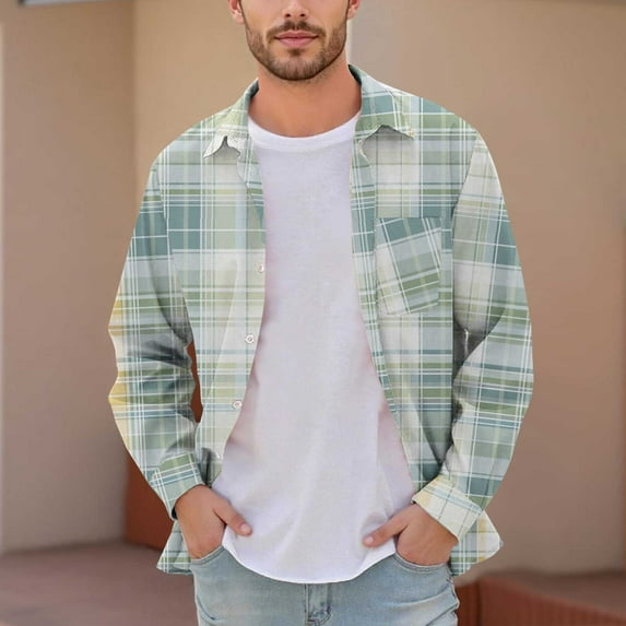 Awdenio Men's Shirts Button Down Shirts Checkered Print Cotton Long Sleeve Shirts Regular Fit