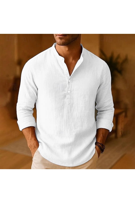 Men's Shirts Casual Classic Button V Neck Long Sleeve Business Work Basic Tees Trendy Fashion Tops
