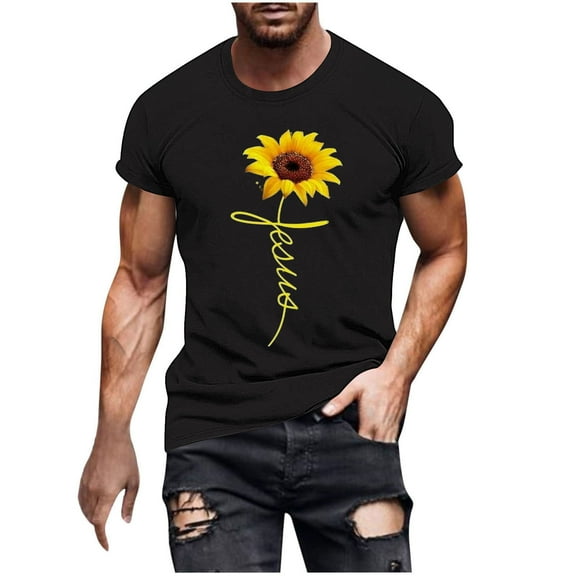 Awdenio Men's Shirts Cotton Blend Short Sleeve Crew Neck Tees, Sunflower Graphic T Shirts Casual Workout Sports Tops Blosue for Men