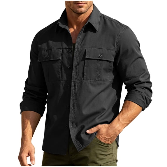 Awdenio Men's Shirts Long Sleeve Button Down Breathable Lightweight Pockets Roll Up Sleeves Work Clothes Shirt
