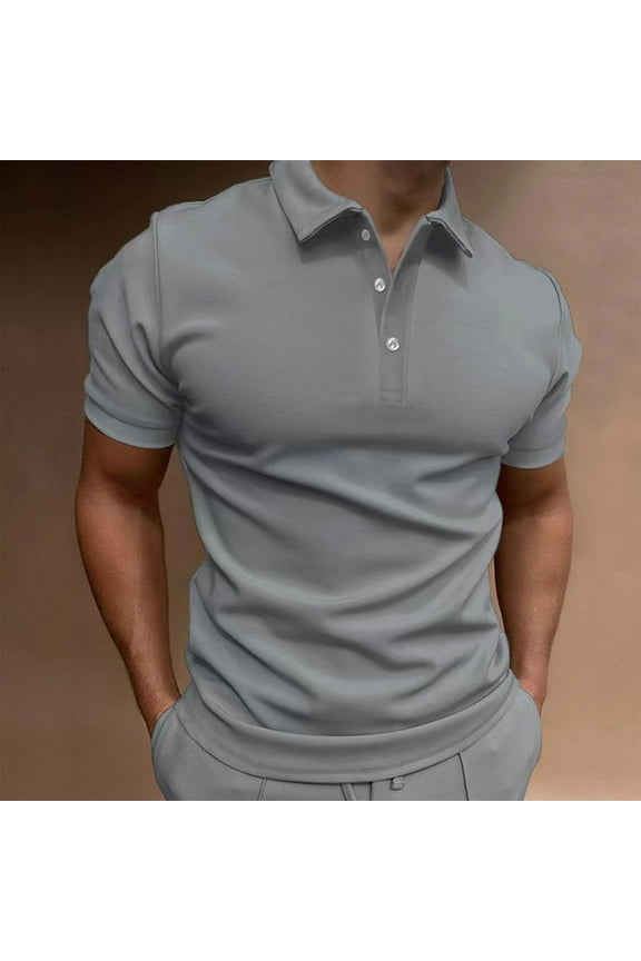 Men's Shirts , Men Casual Solid Turndown Pullover Button Short Sleeve Blouse Tops