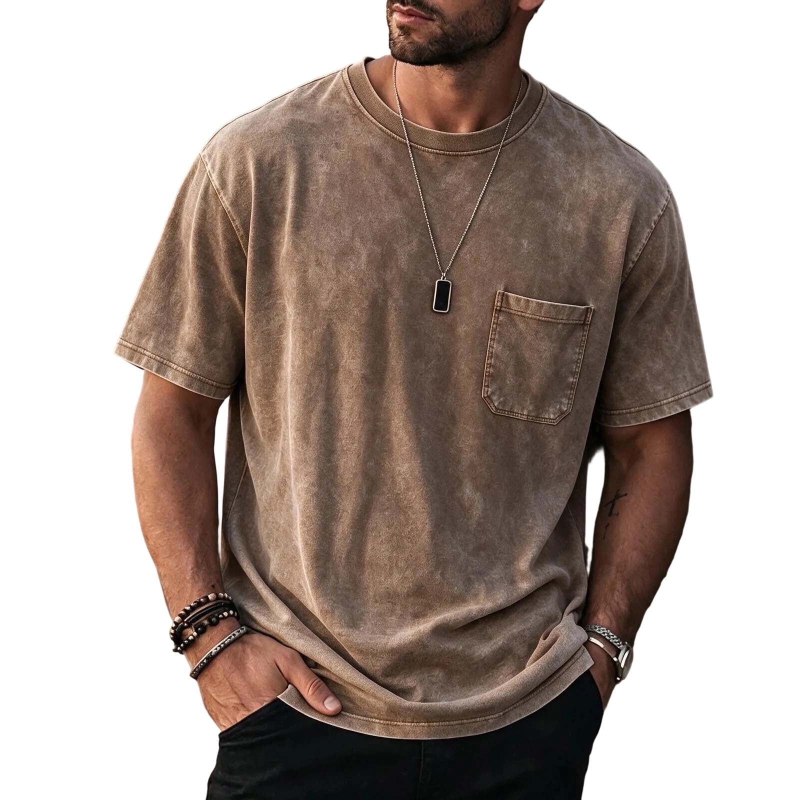 Awdenio Men's Shirts Short Sleeve Vintage Basic Loose Casual Crew Neck ...