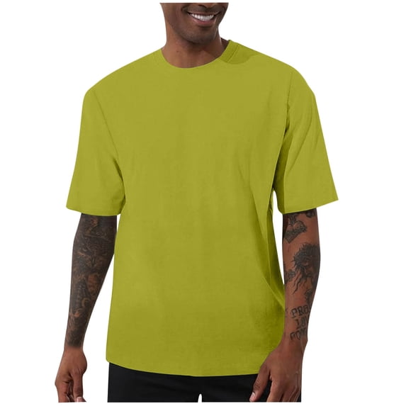Awdenio Men's Shirts Solid Color Casual Loose Short Sleeve Vintage Washed Basic Loose Tees