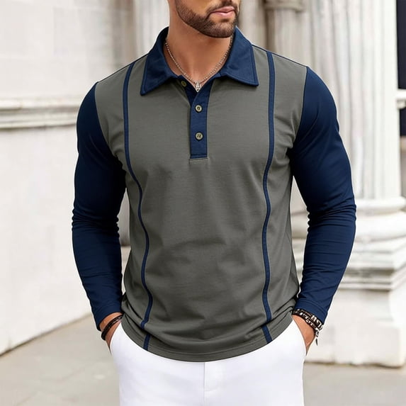 Awdenio Men's Shirts Vintage Striped Sweater Color Block Lightweight Long Sleeve Collared Knit Shirts