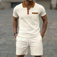 thumbnail image 1 of Awdenio Men's Short Sets 2 Piece Outfits Button Down Linen Shirts and Short Sets Summer Beach Outfis, 1 of 5