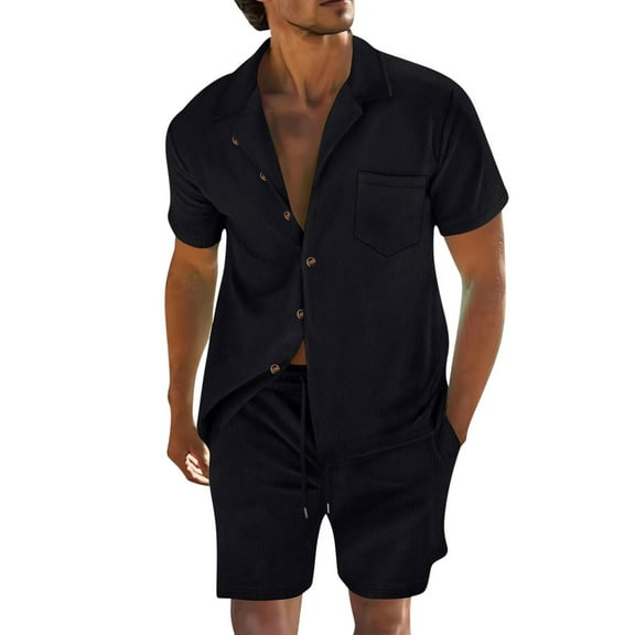 Awdenio Men's Shorts Set Summer Outfits Beach Terry Casual Short Sleeve 2 Piece Short Set for Men