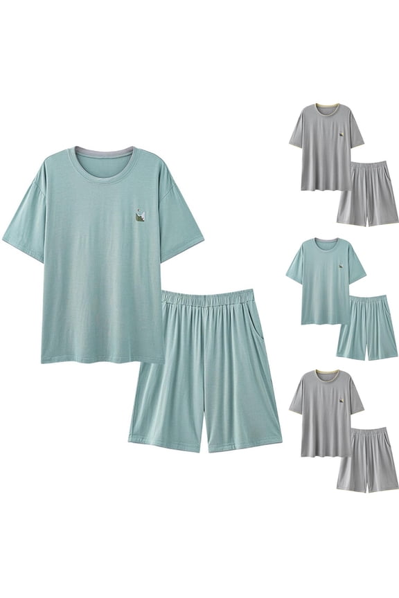 Men's Sleepwear Lounge Set 2 Piece Outfits Casual Loose Fit Short Sleeve Tops and Short Tracksuits