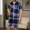 thumbnail image 1 of Awdenio Men's Sleepwear Set 2 Piece Retro Summer Outfits Plaid Button Down Shirts and Shorts Set Casual Clothing, 1 of 5