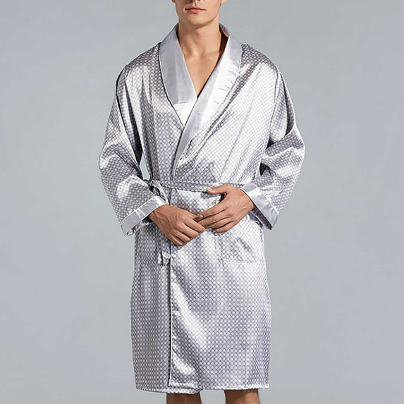 Awdenio Men's Sleepwear Set Satin Robe Lightweight Long Sleeve Silk Kimono Bathrobe with Shorts Set Sleepwear