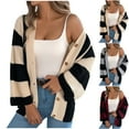 thumbnail image 1 of Awdenio Women Blouses Long Sleeve V Neck Plaid Knit Cardigan Warm Drop Shoulder Sweater Coat, 1 of 9