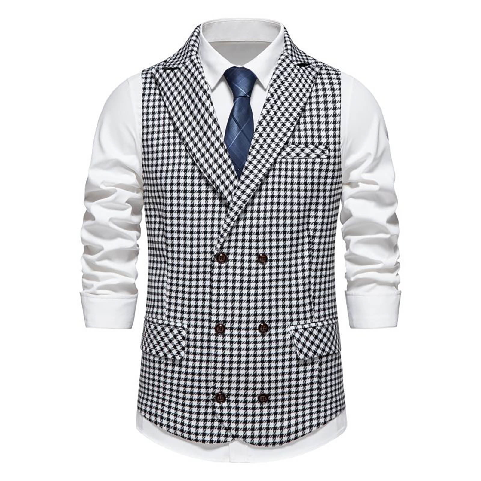 ENFOLD♦︎DOUBLE SUIT VEST 38 KIHOUT Men's Suit Vest V-neck Sleeveless Double Breasted Plaid