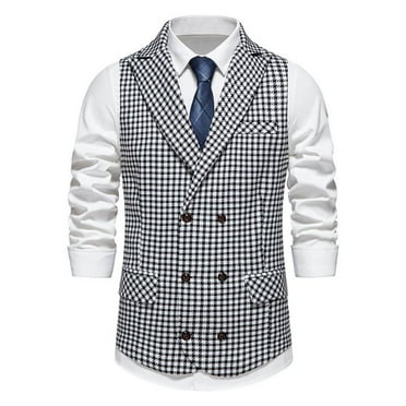 KIHOUT Men's Suit Vest V-neck Sleeveless Double Breasted Plaid Print Formal Business Wedding for Tuxedo Dress Waistcoat
