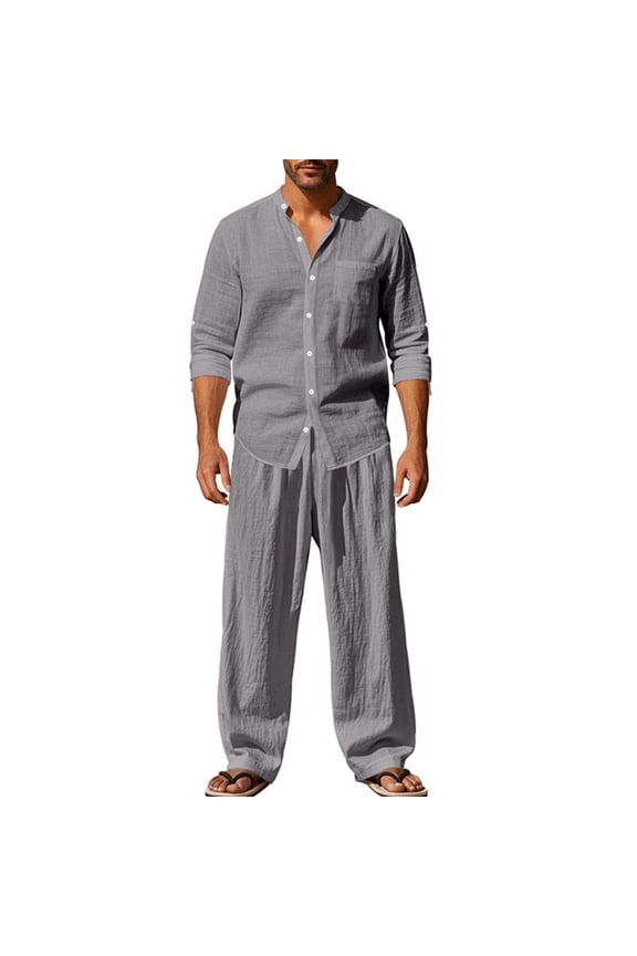 Men's Summer Vacation Outfits 2 Piece Cruise Attire Short Sleeve Button Down Shirt and Pants Set