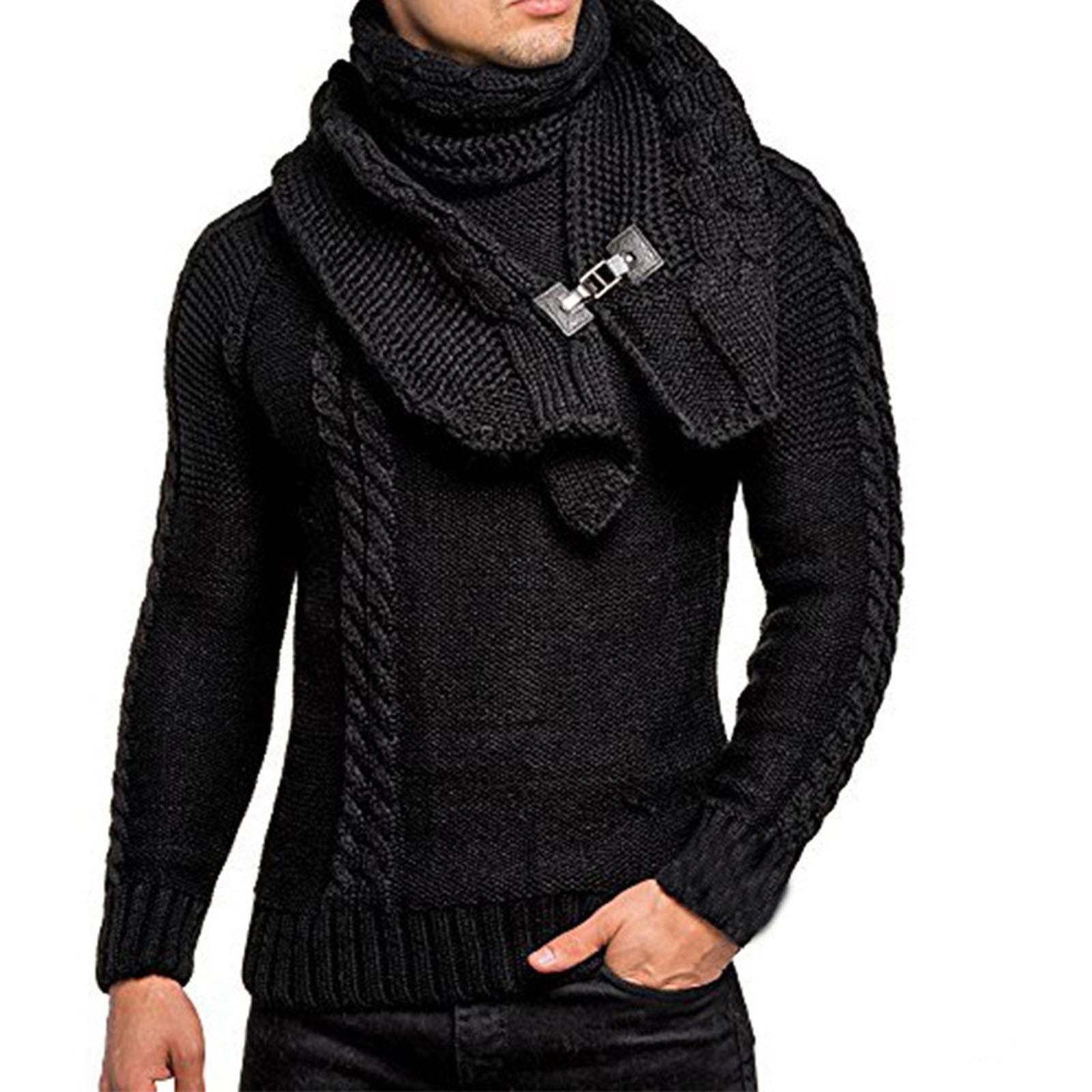 Awdenio Men's Sweaters Clearance, Men's Shawl Collar Pullover Sweater Casual Slim Button