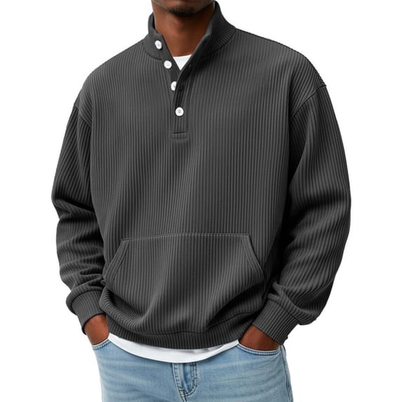 Awdenio Men's Sweatshirt Big and Tall Waffle Shirt Oversized Button Down Pullover Comfy Cotton Clothes