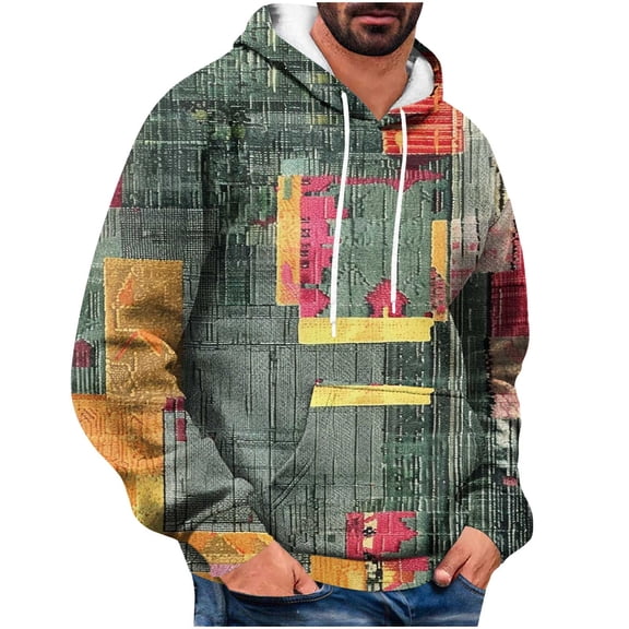 Awdenio Men's Sweatshirts Long Sleeve with Hood Fall Winter Trendy Print Drawstring Hooded Shirts