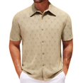 thumbnail image 1 of Awdenio Men's T-Shirts Knit Shirts Short Sleeve Button Down Crochet Casual Vintage Summer Beach Shirts, 1 of 4