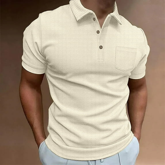 Awdenio Men's T-Shirts , Men Casual Solid Turndown Pullover Fashion Button Short Sleeve Blouse
